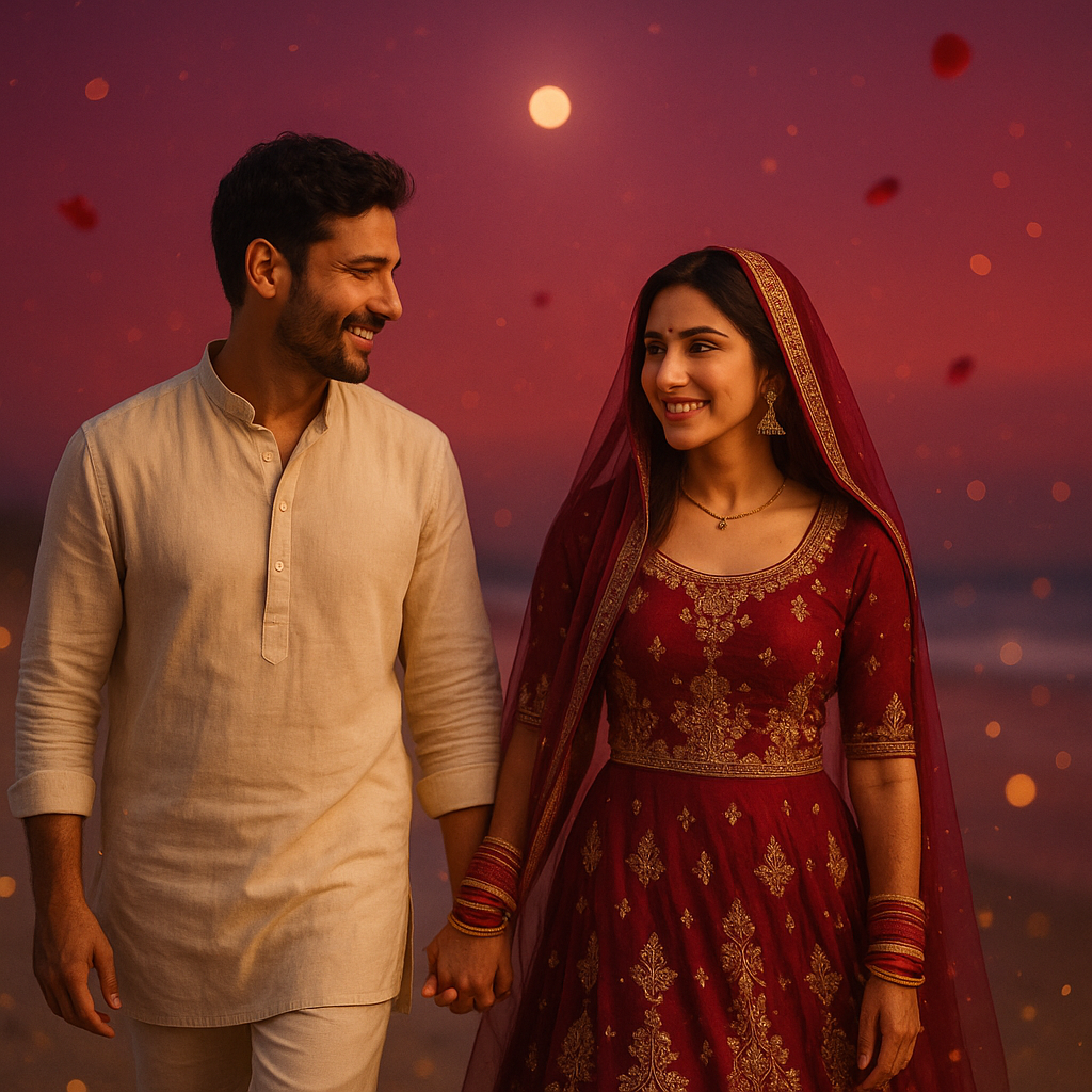 Spiritual couple finding meaningful connection through DharmaSaathi